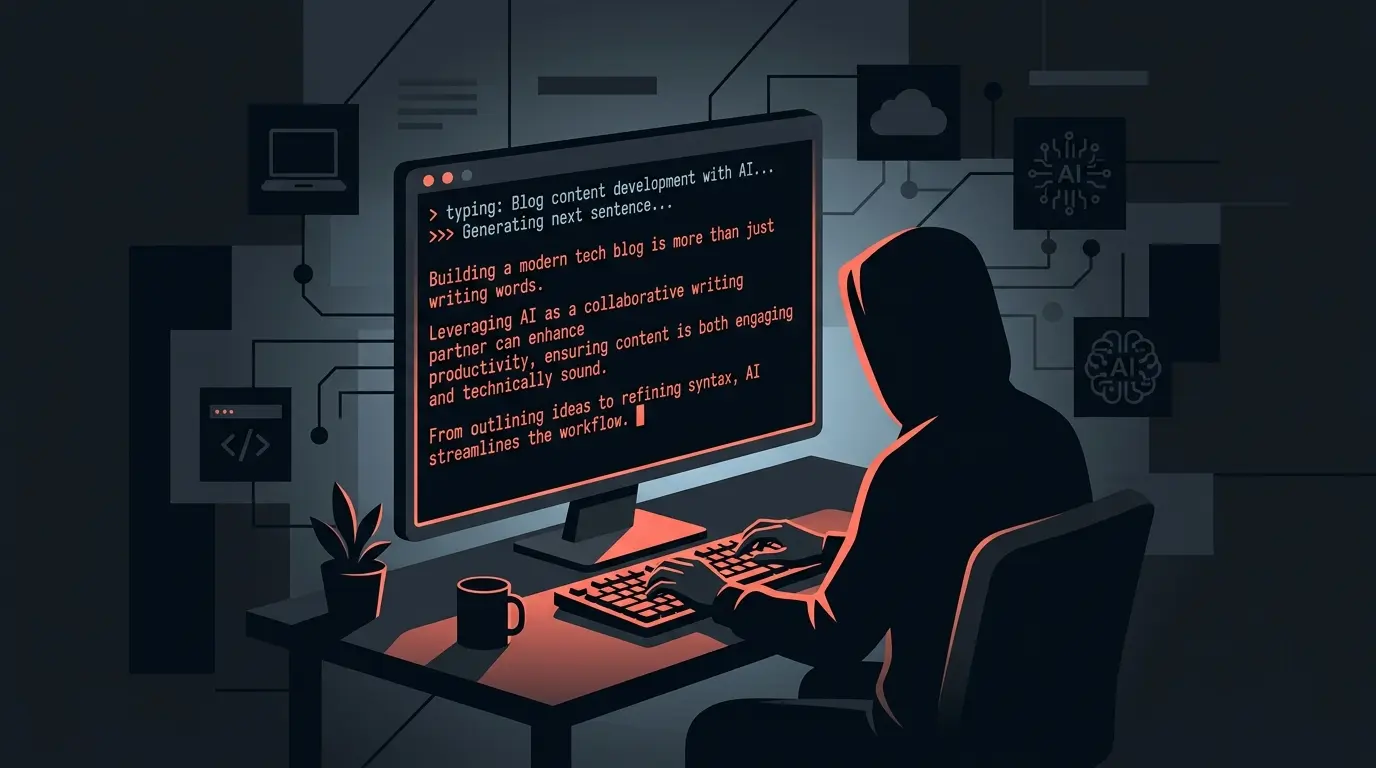 AI blog writing workflow showing a terminal generating an optimized blog post