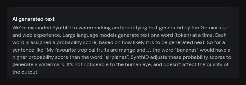 Google DeepMind's explanation of SynthID text watermarking using token probability scores
